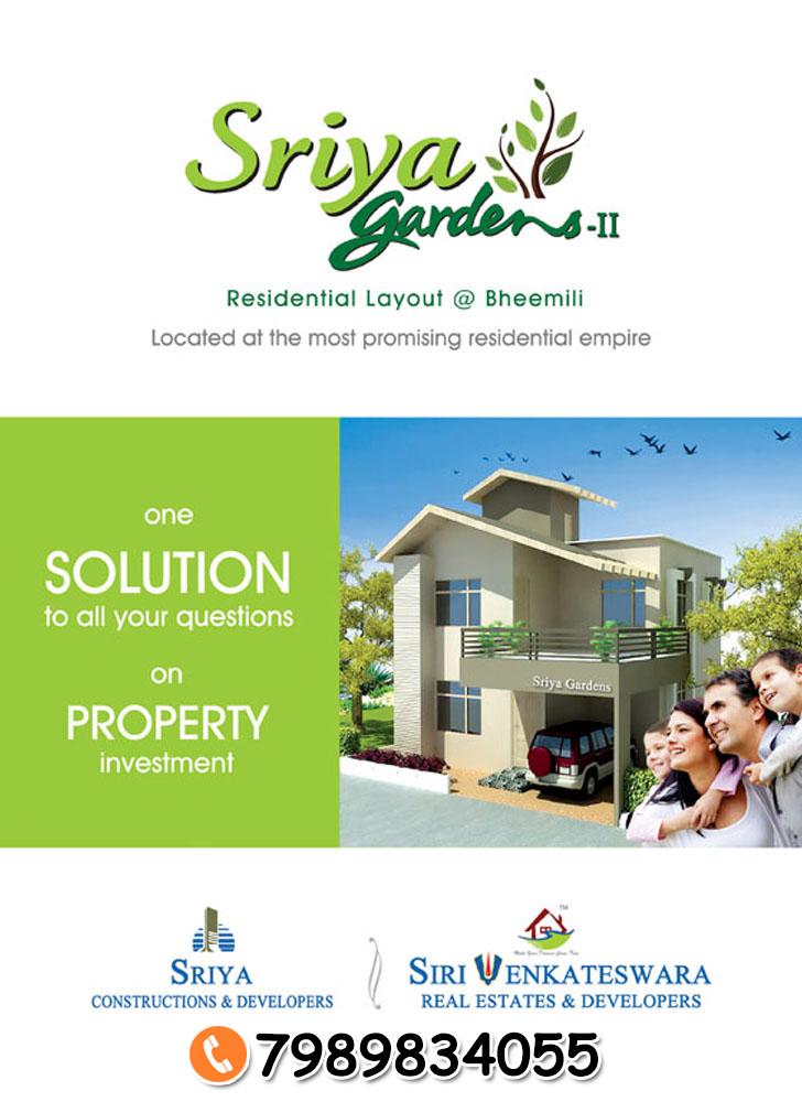 SREYA GARDENS 2 BHEEMILI,buy residential plots for sale in bheemili