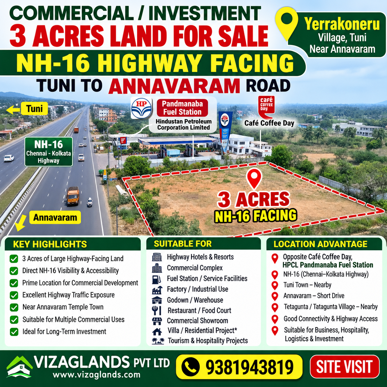 Highway Facing commercial Property For Sale, NH-16 Highway Facing Commercial Land For Sale