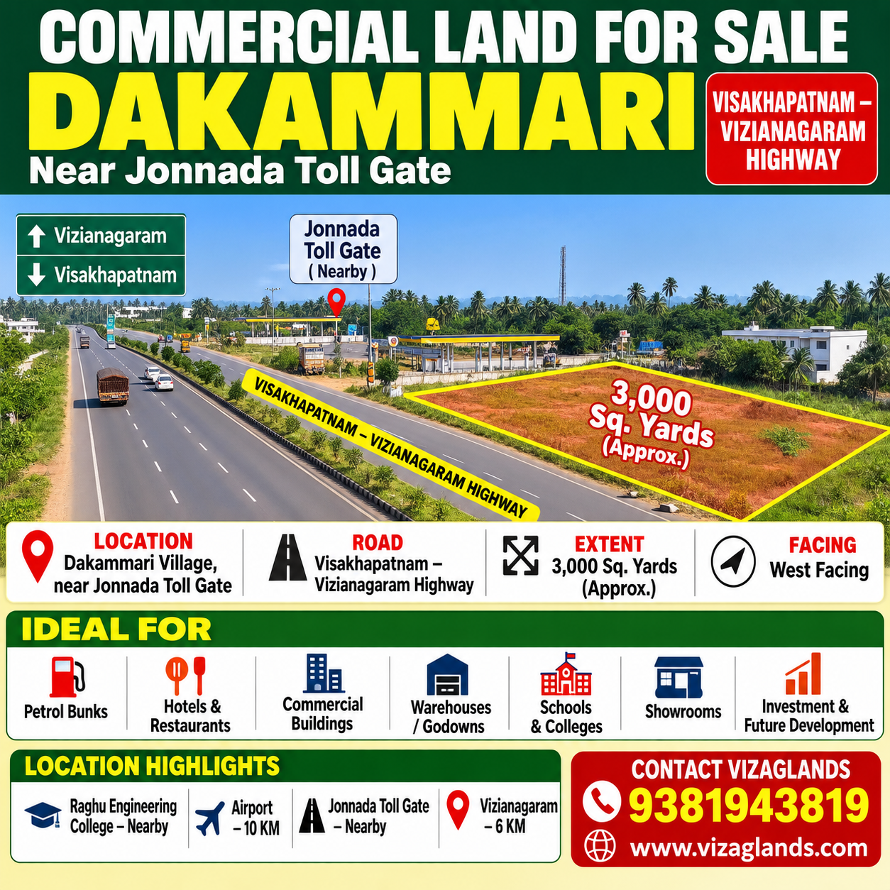 COMMERCIAL LAND FOR SALE DAKAMMARI,COMMERCIAL PROPERTY IN VIZAG, COMMERCIAL LAND IN VIZAG