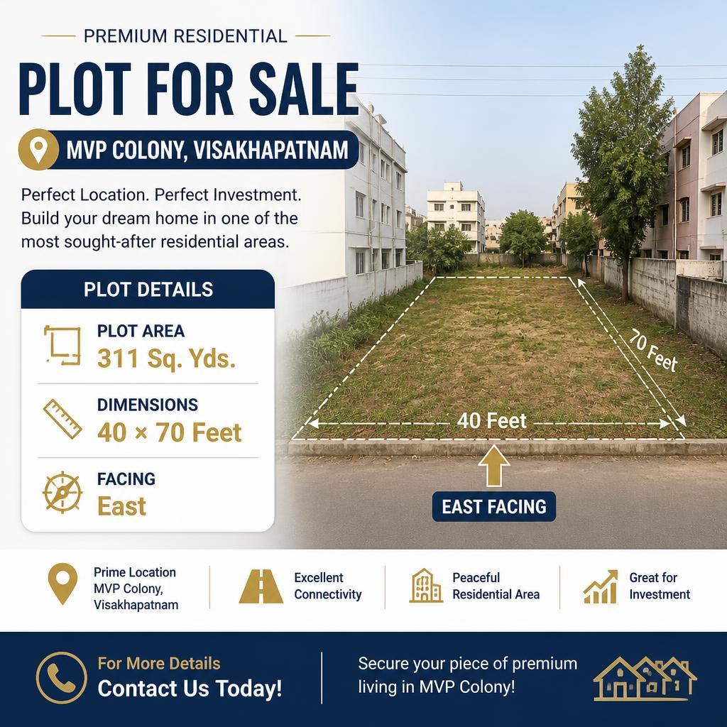 PROPERTY FOR SALE IN MVP COLONY VIZAG, RESIDENTIAL PLOT FOR SALE IN MVP COLONY