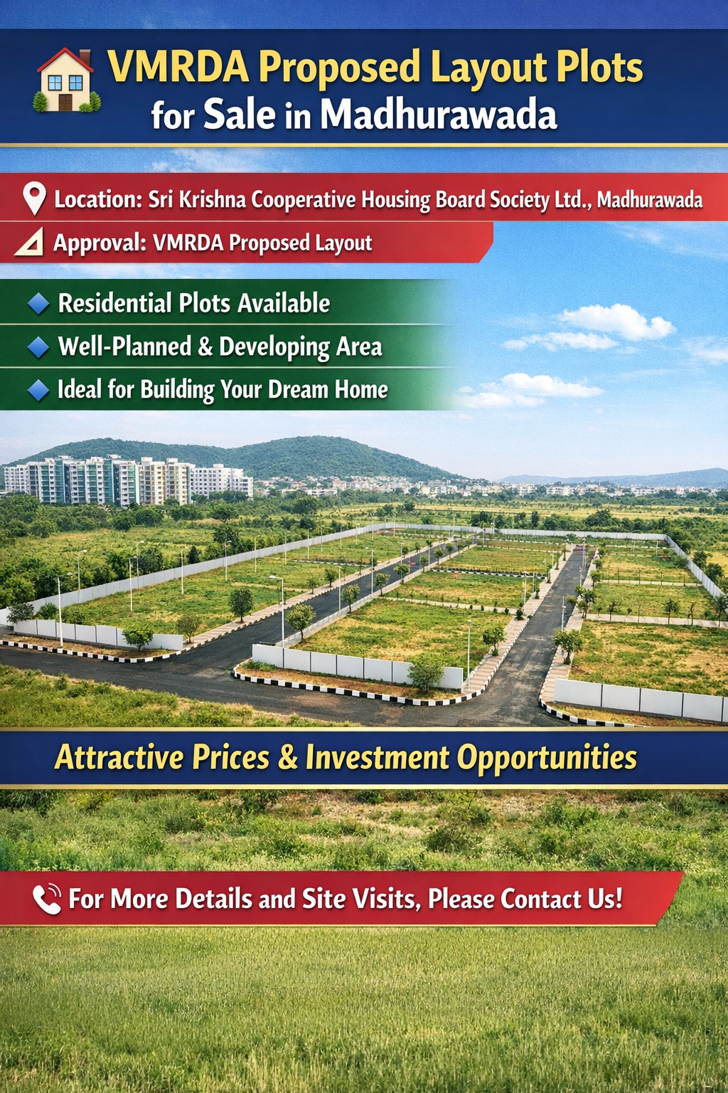 Sri Krishna Cooperative Housing Board Society Ltd ,   Plots in Madhurawada Vizag, Premium Residential Plots for Sale Madhurawadada